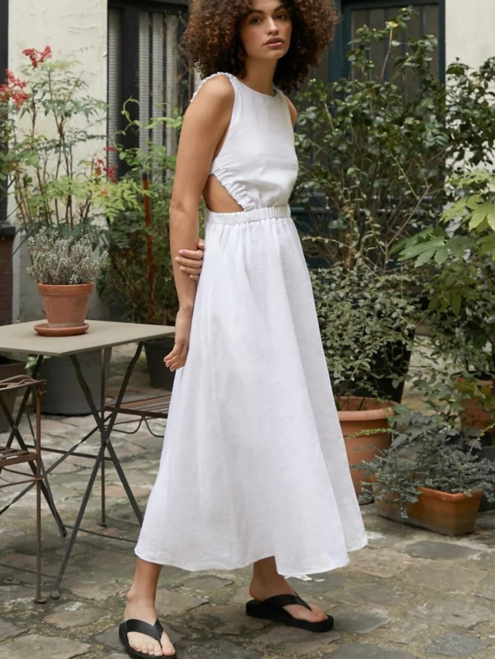 Pixie Market Beatrice White Linen Open Back Midi Dress